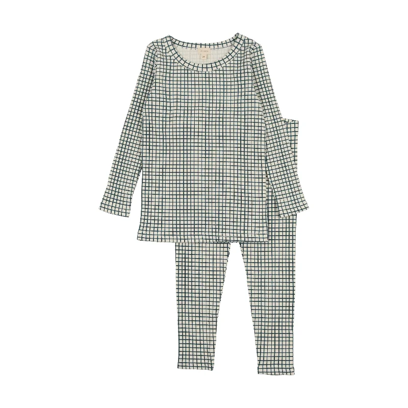 Lil Legs Printed Pajamas Loungeset Long Sleeve - Blue Windowpane