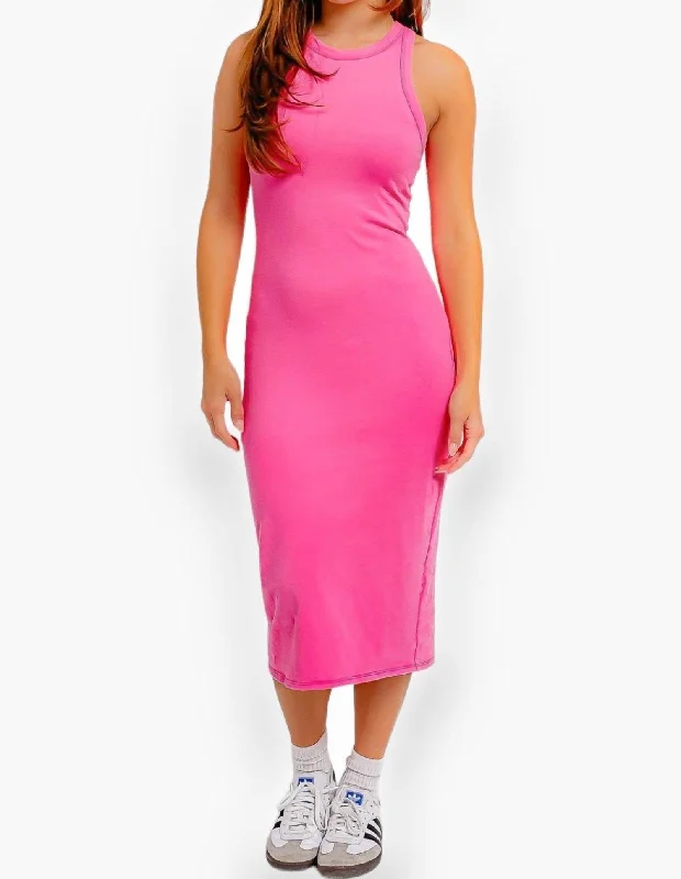 Angie Racer Back Midi Dress In Hot Pink