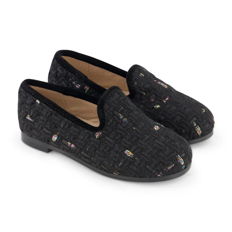 Zeebra Kids Woven Tweed Loafers - Black