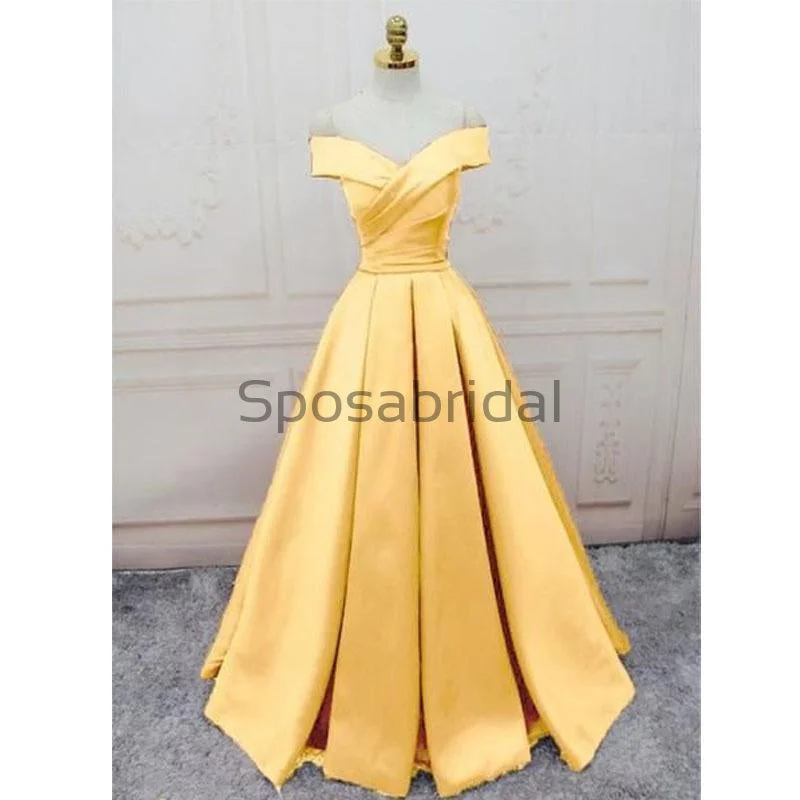 A-line Off the Shoulder Colorful Satin Modest Simple Prom Dresses PD1996