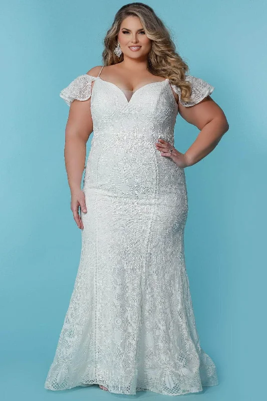 Sydney's Closet Bridal SC5297 - Lace Drape Sleeve V-Neck Wedding Dress