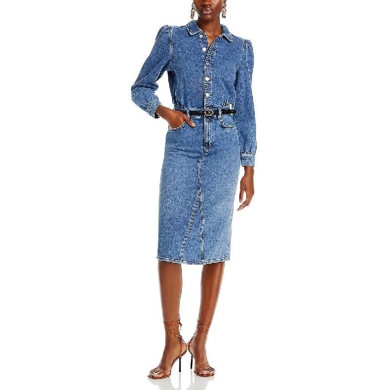 Beverly Womens Denim Midi Shirtdress