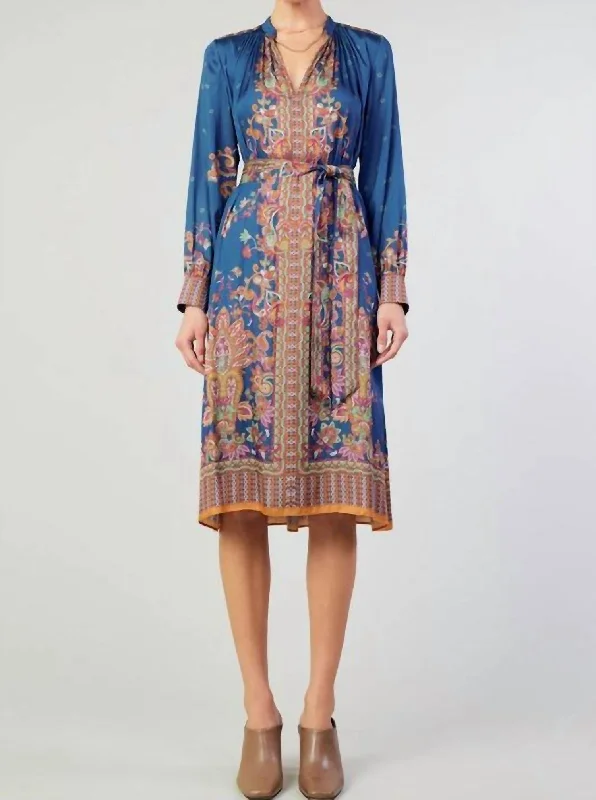 Paisley Printed Midi Dress In Blue