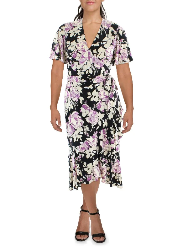 Womens Floral Hi-Low Midi Dress