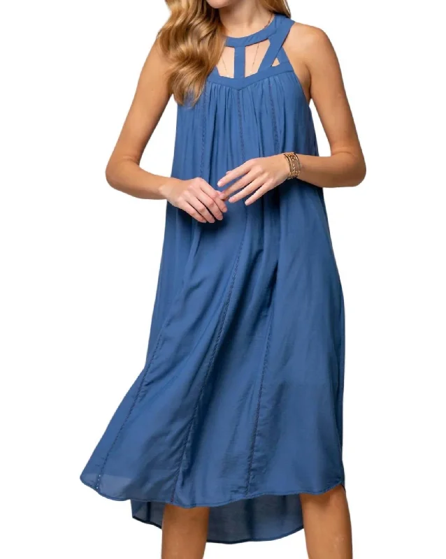 Cut-Out Dand Midi Dress In Teal Blue