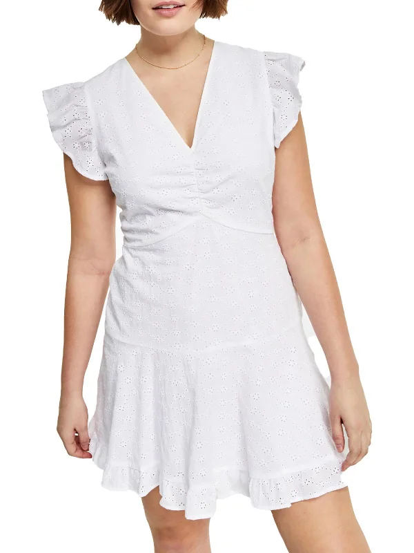 Plus Womens Eyelet Short Mini Dress