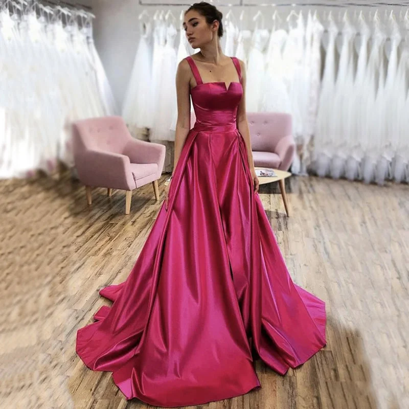 Formal Fuschia Soaghetti Straps V-neck A-line Long Prom Dress, Gown, PD3319