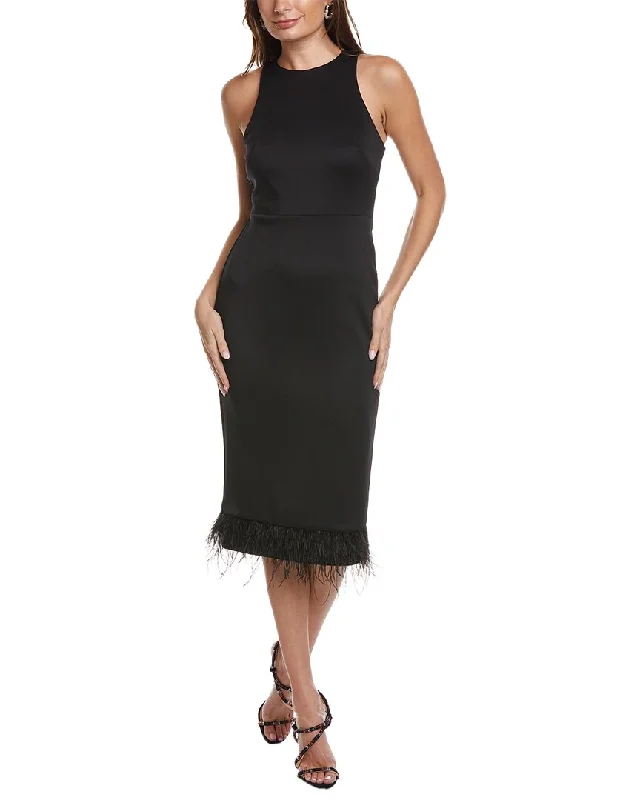 Taylor Scuba Feathers Midi Dress