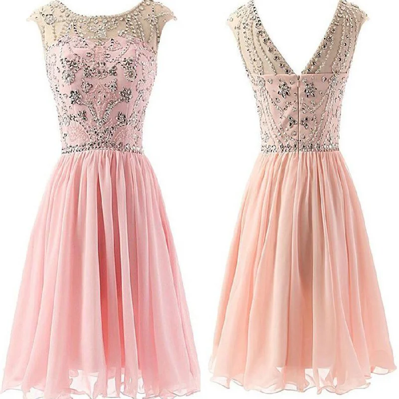 Blush Pink  Chiffon Elegant fashion cute graduation casual party homecoming dresses, BD00194