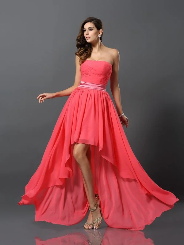 A-Line/Princess Sweetheart Sleeveless High Low Chiffon Bridesmaid Dresses