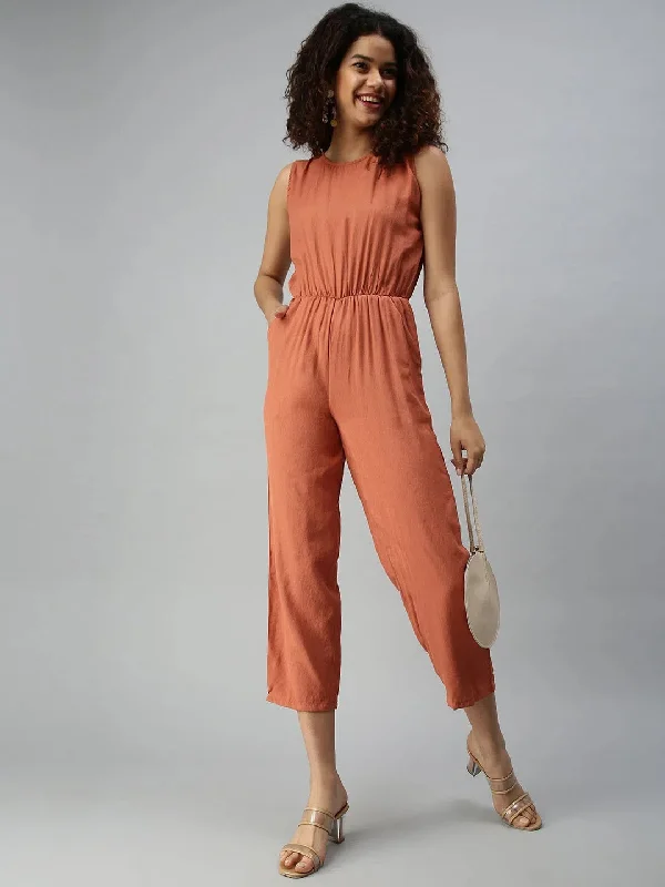 Women's Red Solid Jumpsuit-AE-9889-Brown