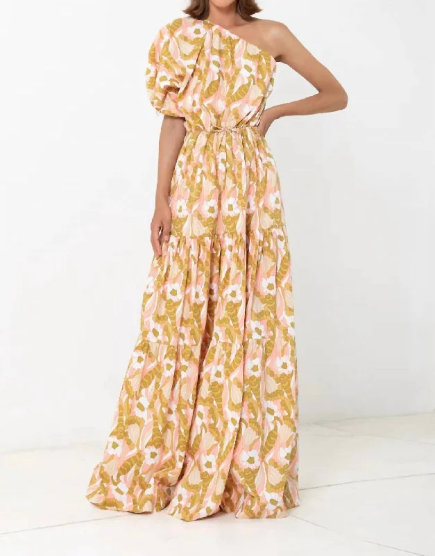 One Shoulder Puff Sleeve Maxi Dress In Duomo