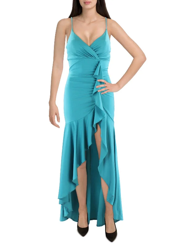 Juniors Womens Ruffled Long Cocktail and Party Dress