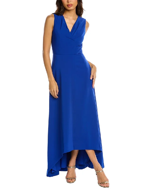 Kay Unger Pleated V-Neck Maxi Dress