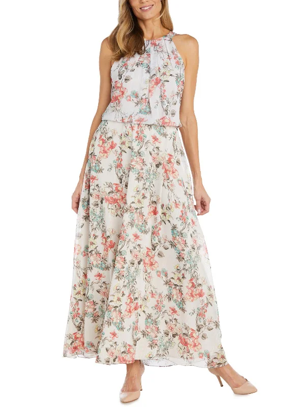 Womens Floral Print Maxi Halter Dress