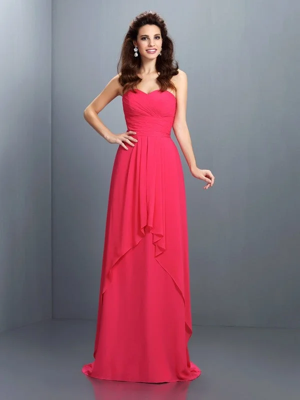 A-Line/Princess Sweetheart Pleats Sleeveless Long Chiffon Bridesmaid Dresses