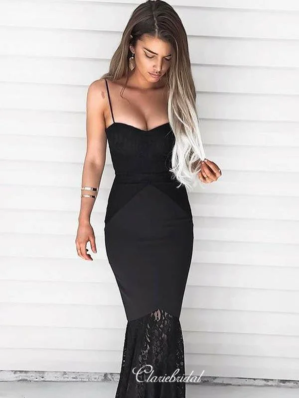 Spaghetti Straps Prom Dresses, Black Sexy Lace Prom Dresses,Popular Prom Dresses