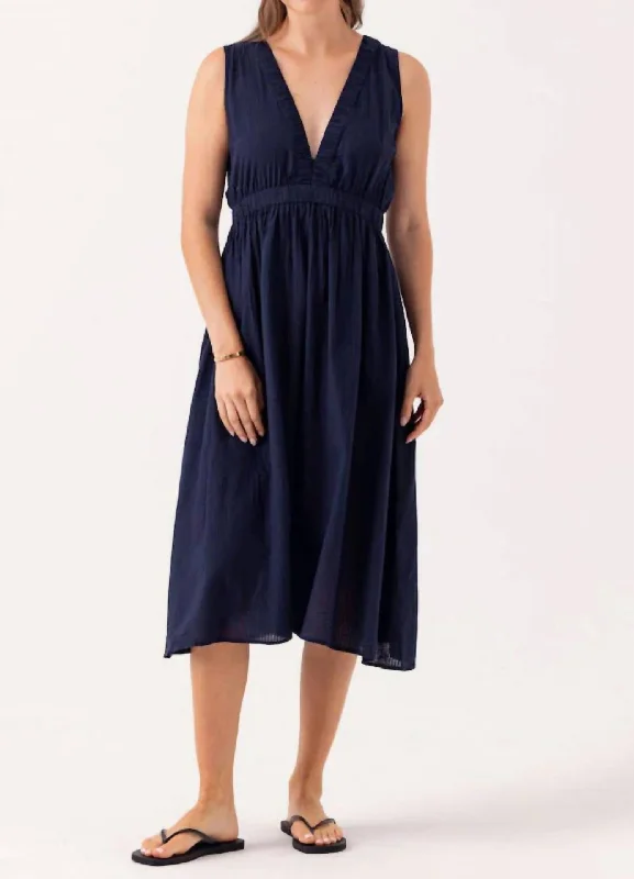 Alma Midi Dress In Navy