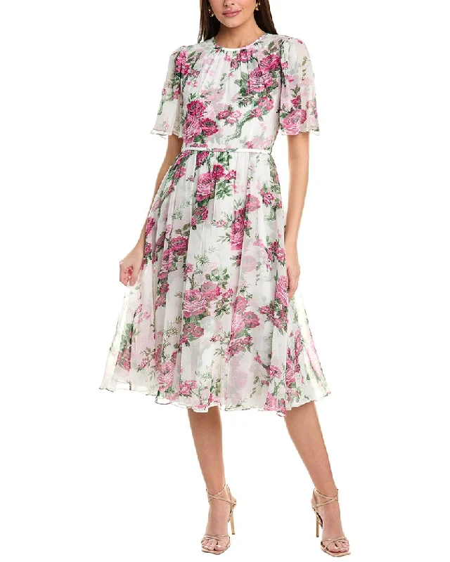 Carolina Herrera Gathered Crewneck Silk Midi Dress