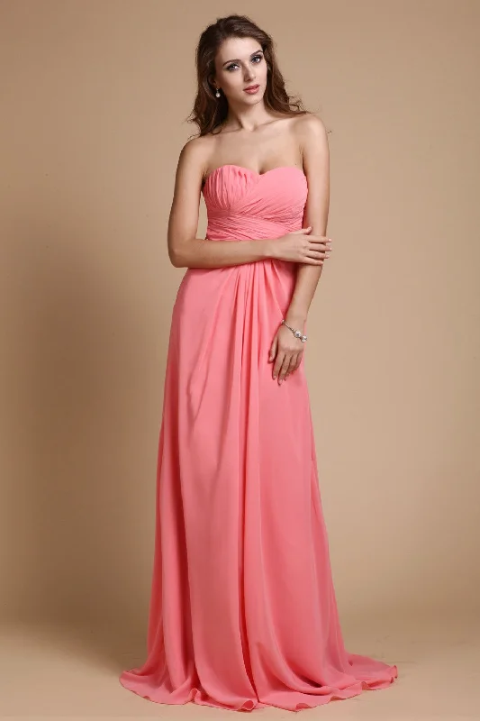 A-Line/Princess Sweetheart Sleeveless Ruffles Chiffon Long Bridesmaid Dresses