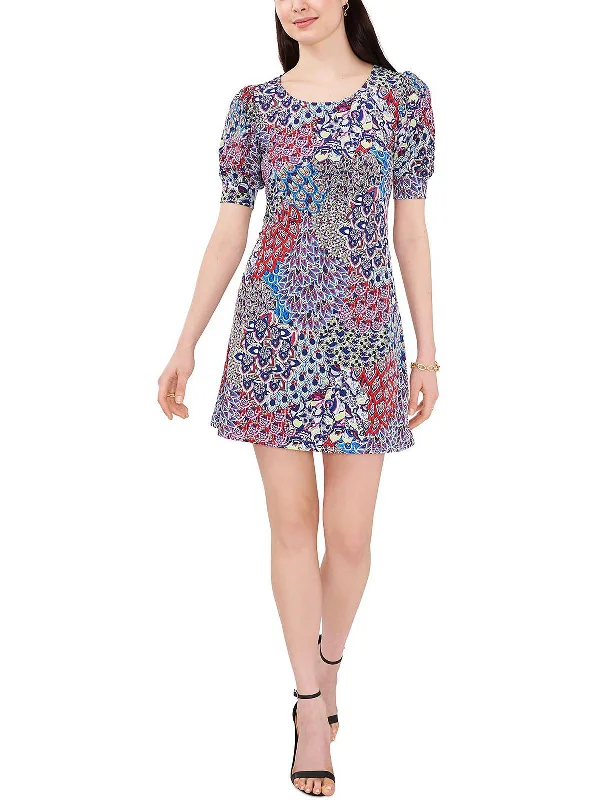 Petites Womens Printed Mini Shift Dress