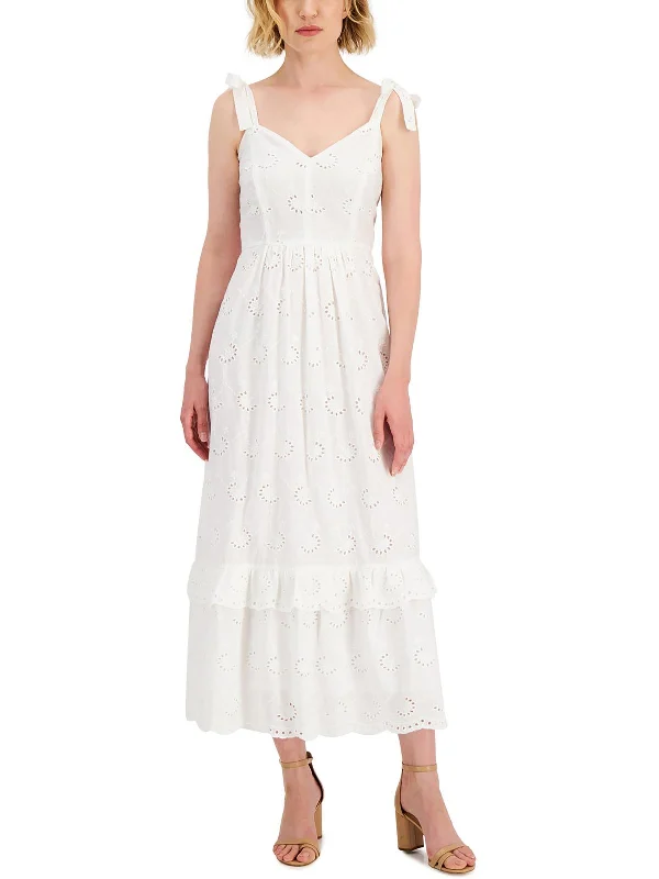 Womens Eyelet Tea Midi Dress