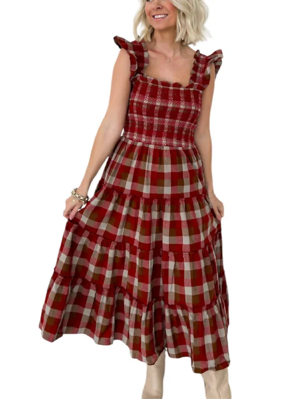 So You Say Midi Dress In Plaid Smocked