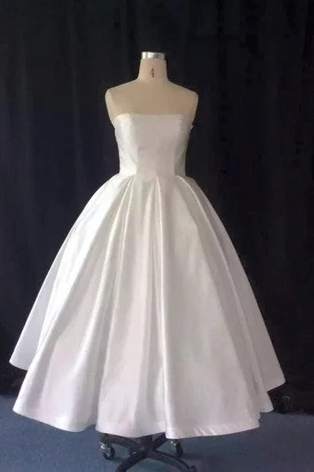 Taffeta A-Line Strapless Tea Length Ball Gown