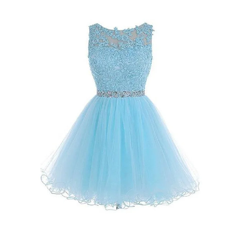 Sexy Open back Light Blue lace Tulle homecoming prom dresses, CM0020