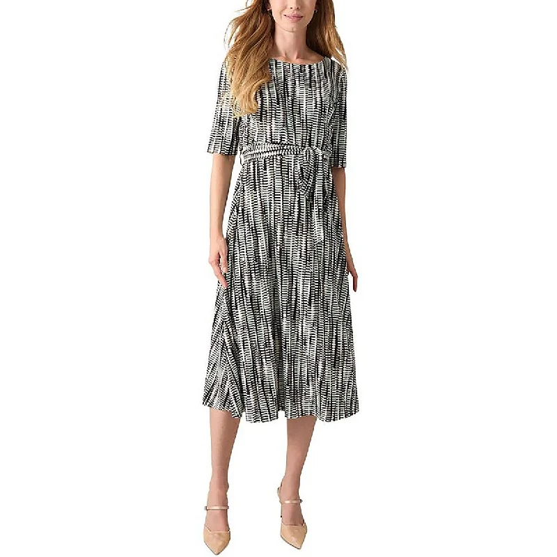 Petites Womens Pattern Boatneck Midi Dress