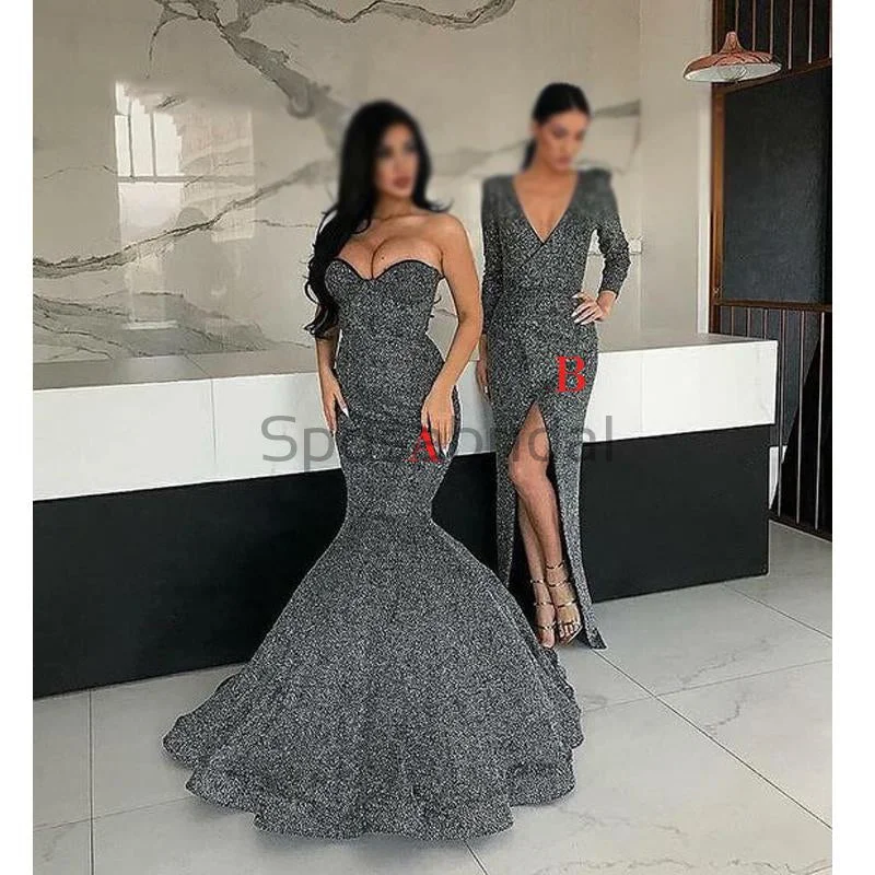 Cheap Gray Seqin Mermaid Simple Formal Modest Long Prom Dresses, Elegant Prom dress PD1621