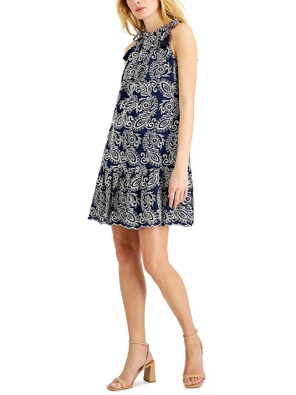 Womens Embroidered Mini Fit & Flare Dress