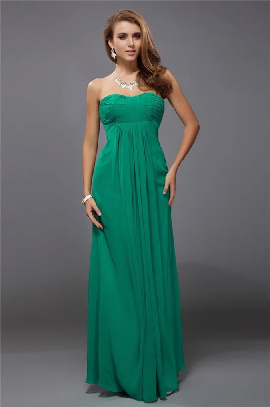 Sheath/Column Strapless Sleeveless Ruffles Long Chiffon Bridesmaid Dresses