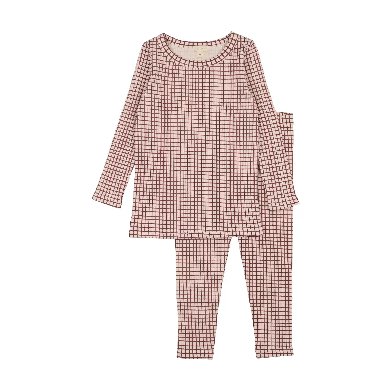 Lil Legs Printed Pajamas Loungeset Long Sleeve - Red Windowpane