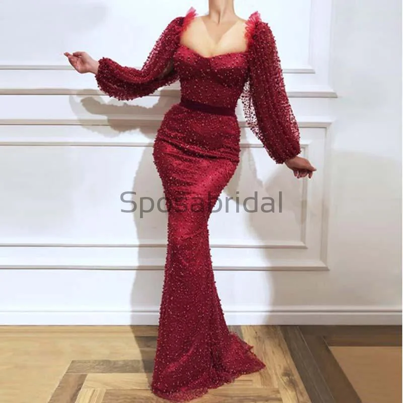 Charming Mermaid Elegant Long Sleeves Sexy Formal Long Prom Dresses PD1950