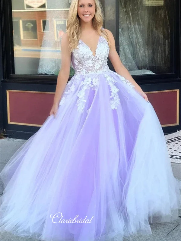 Elegant Appliques Tulle A-line Prom Dresses, Fancy Newest 2020 Prom Dresses