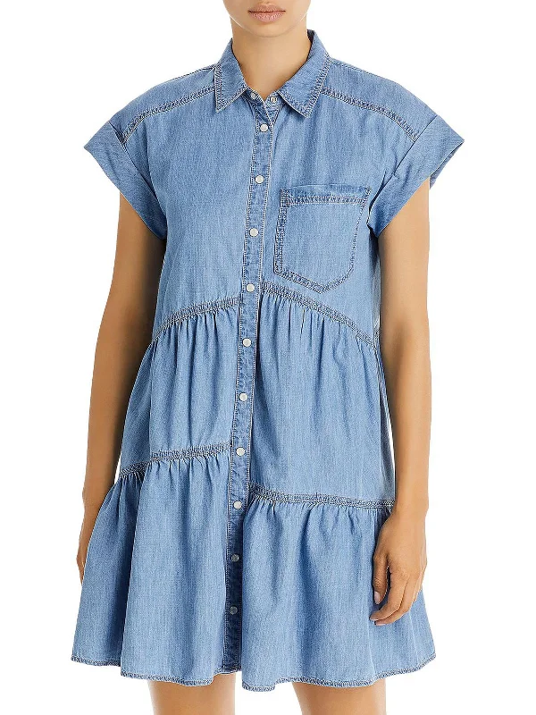 Womens Tiered Mini Shirtdress