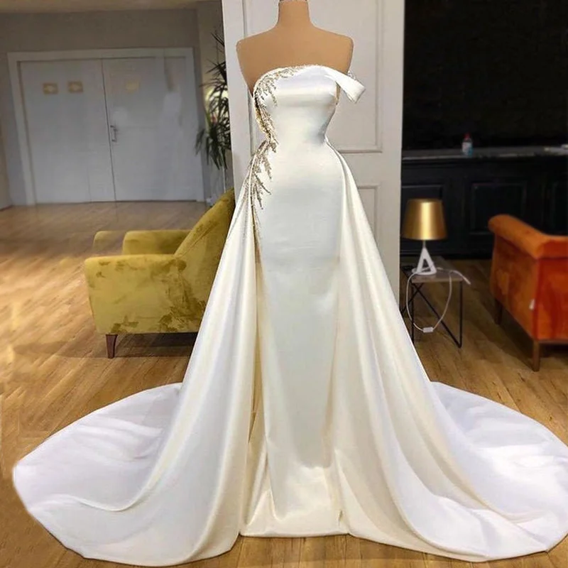 Charming Off White Satin Gorgeous Mermaid Prom Dresses PD2359