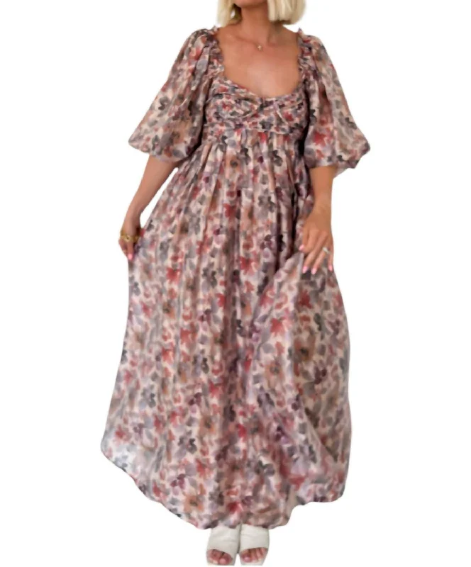 Falling For Florals Smocked Midi Dress In Pink And Mauve