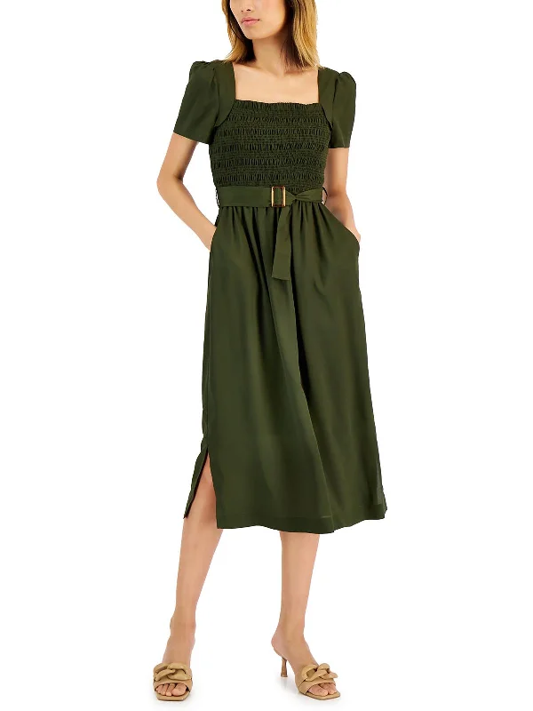 Womens Chiffon Pocket Midi Dress