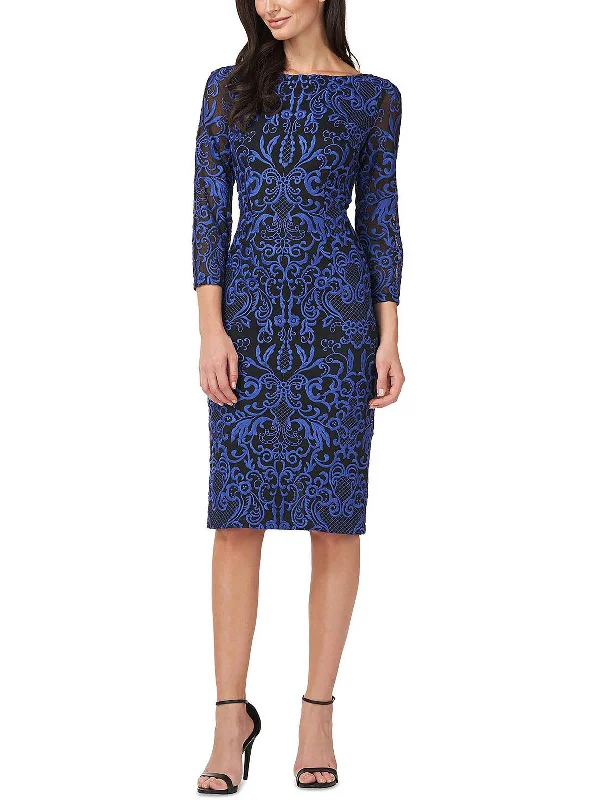 Womens Embroidered Mini Sheath Dress