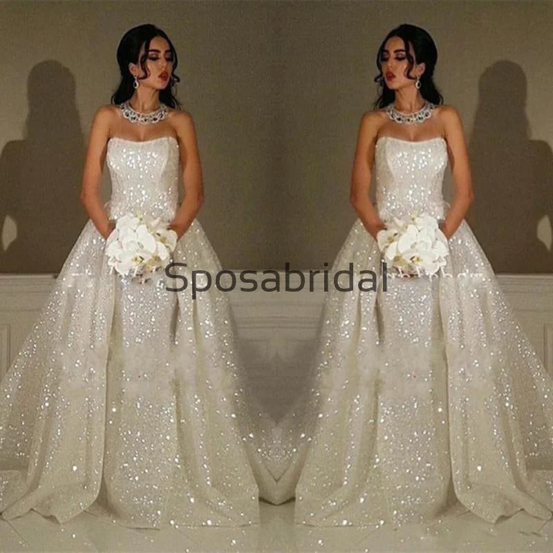 Detachable Ivory Sequin Gorgeous Shining Vintage Modest Prom Dresses, Wedding Dress, Ball Gown PD1880