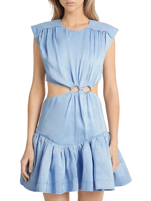 Womens Cut-Out Pleated Mini Dress