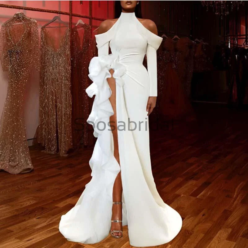 Custom Mermaid High Neck Long Sleeves Unique Modest Prom Dresses PD1932