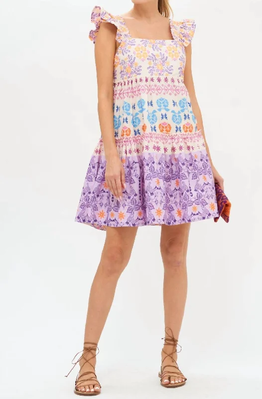 Smocked Square Neck Mini Dress In Lilac Paradiso