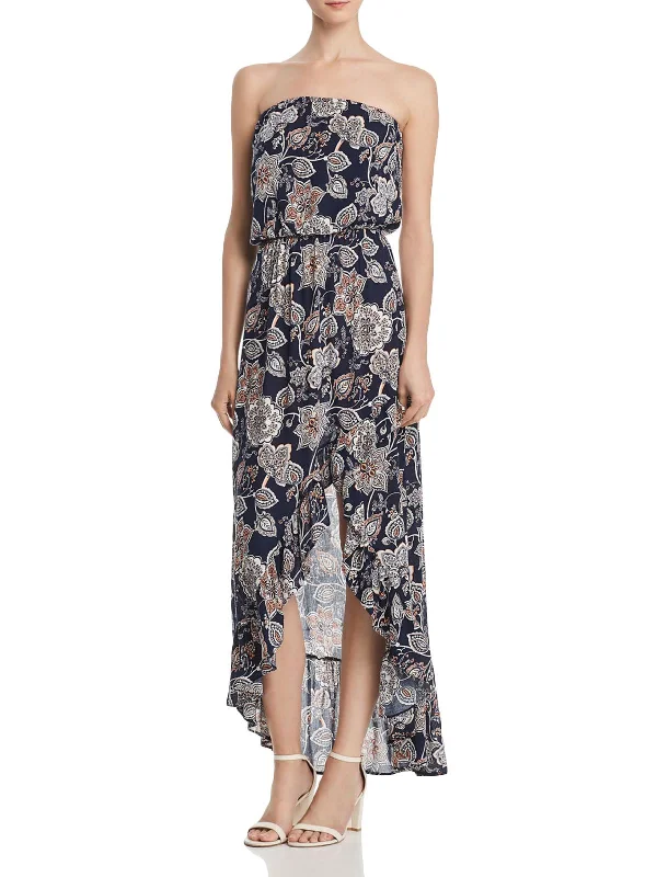 Womens Strapless Floral Maxi Dress