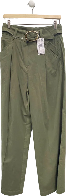 Mango Khaki Belted High-Waisted Trousers EU 38 UK 10