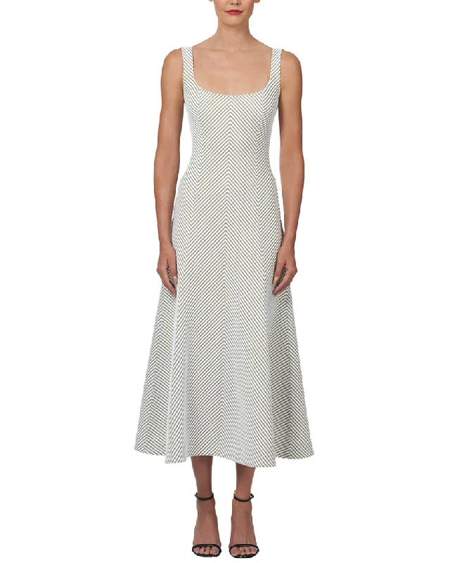 Carolina Herrera Square Neck Button Front Midi Dress