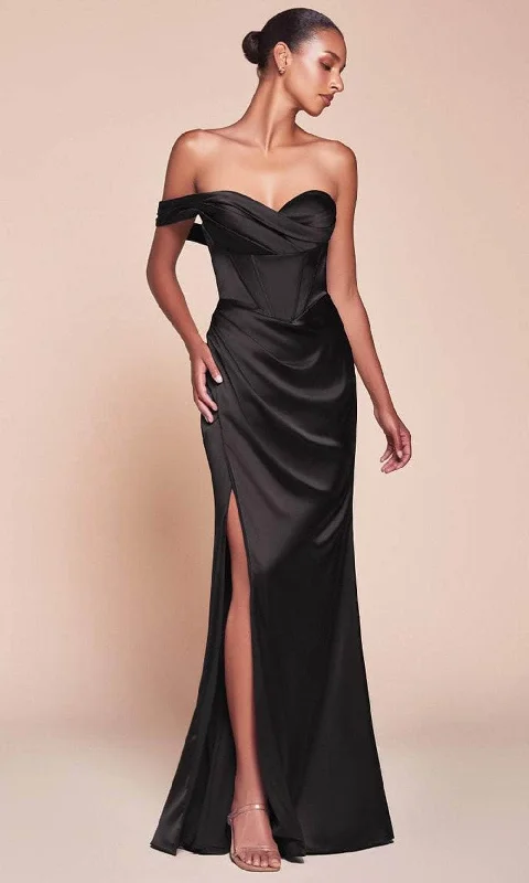 Ladivine 7448 - Satin High Slit Long Gown