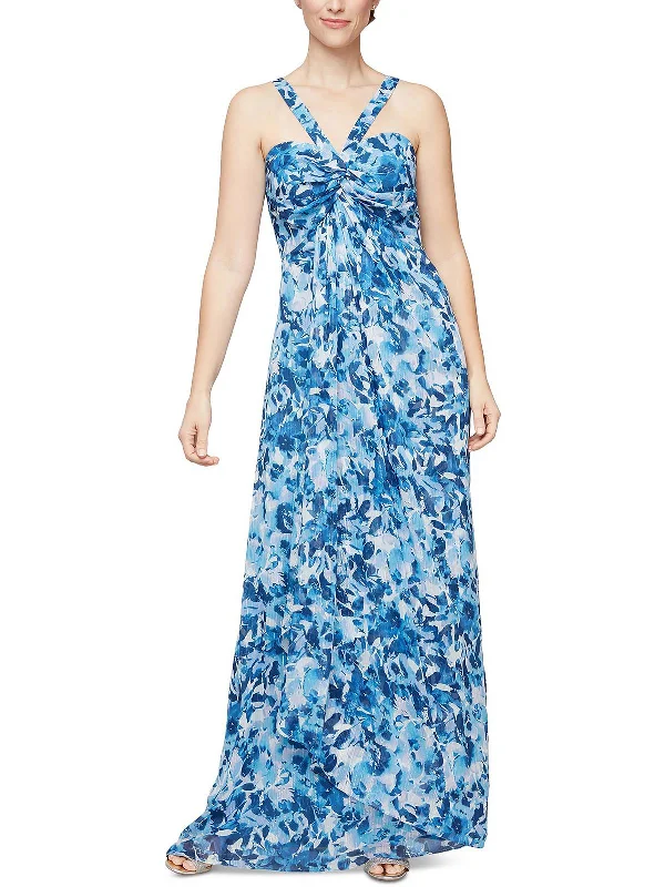 Womens Floral Print Long Halter Dress